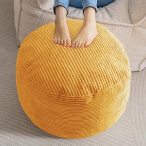 HIGOGOGO Round Stuffed Pouf Ottoman, Corduroy Poufs with Foam Chunk Filling, Furry and Fluffy Pouf Foot Stool Storage Ottoman, 20 X 15 Floor Poufs Foot Rest for Living Room, Orange