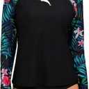 Halcurt Womens Long Sleeve Rash Guard Swim Shirts with Built in Bra UPF50+ Sun Protection Swimsuit Top, Medium