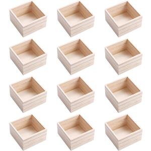 CALPALMY (12 Pack 4'' x 4'' Rustic Wooden Box Storage Organizer Unfinished Small Craft Wooden Box for Collectibles Home Venue Decor Succulents