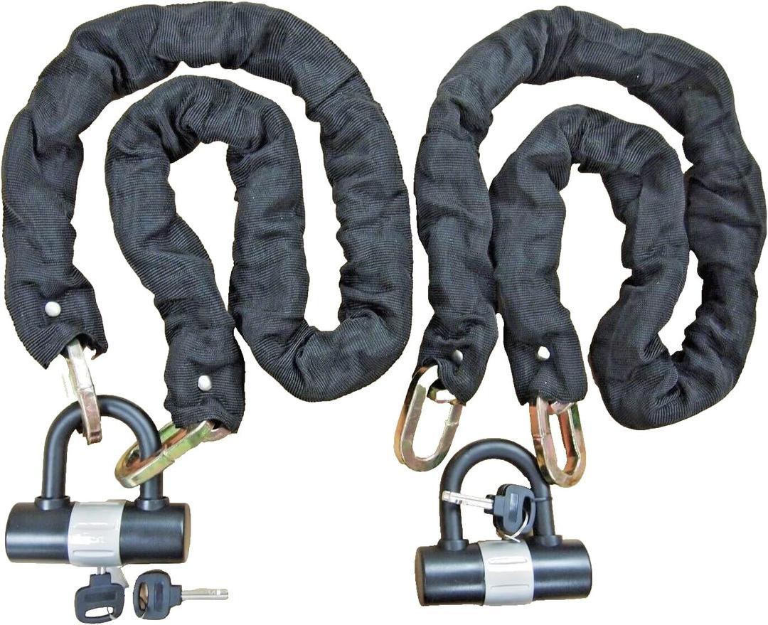 Lot of (2) H.D. 48in Motorcycle Bike Anti-Theft Security Alloy Steel Padlock Chains with Keyed Alike Locks & Cover