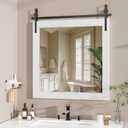 Hasipu Farmhouse Bathroom Mirror, 31"x31" Rustic Wood Framed Wall Mounted Mirror, White Vintage Vanity Mirror Barn Door Style Decrative Mirrors