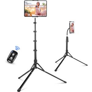 Aureday Adjustable Tripod Stand, 67 Height, Tablet Holder for iPad mini/Air/Pro, Kindle, Switch, Smartphones, 4.7-12.9 Devices (Black)