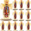 Amyhill 12 Pcs Virgen De Guadalupe Statue Bulk for Baptism Favor 6.5'' Religious Wooden Our Lady of Guadalupe Virgin Mary Figurine for Mothers Day First Communion Gift Recuerdos De Bautizo (Cross)