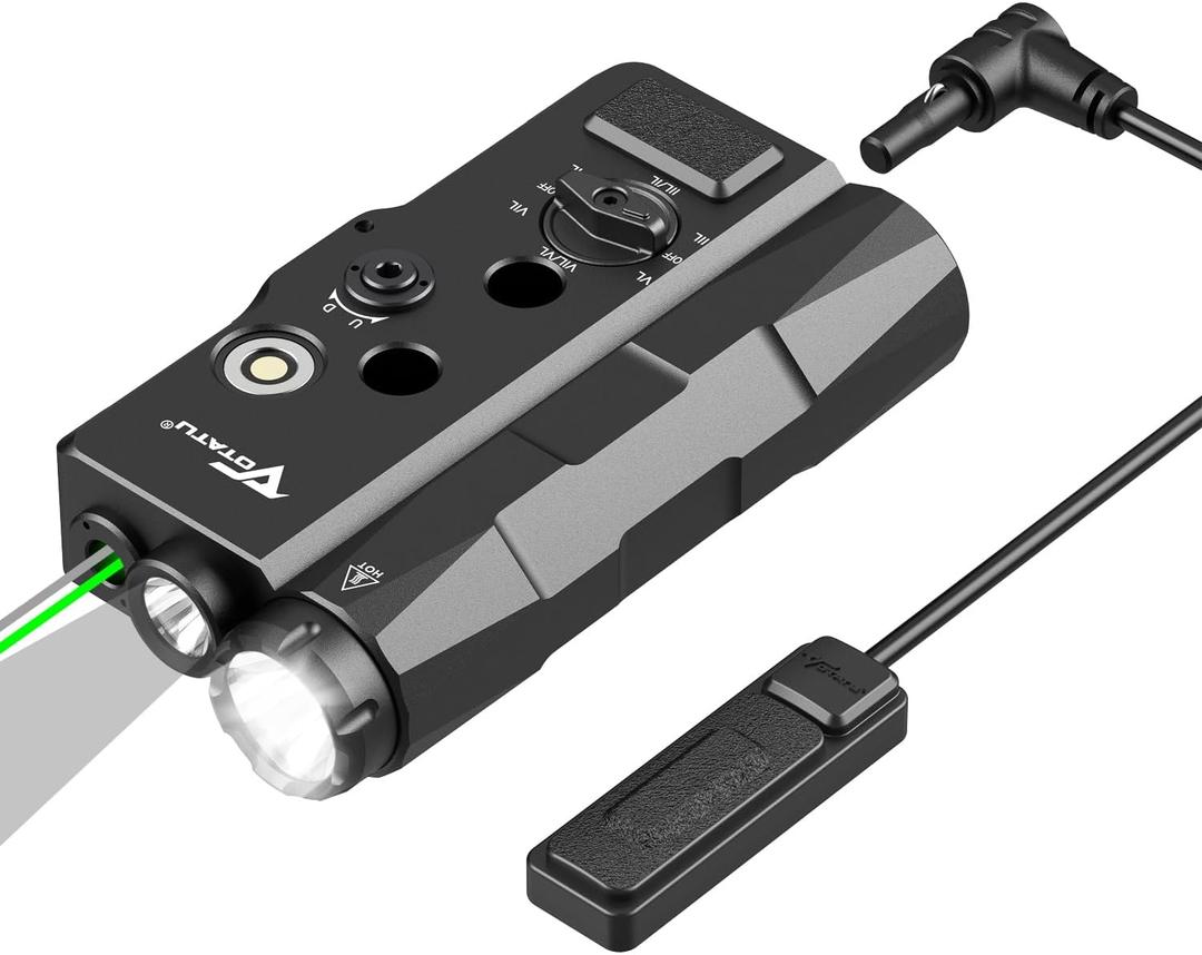 VOTATU V848 Laser Light Combo, Green/IR Laser & 1700LM Flashlight/IR Illuminator Combo, Multi-Mode Display Screen Weapon Light Laser for Rifle and Shotgun Compatible with Mlok Picatinny Rail (Black)