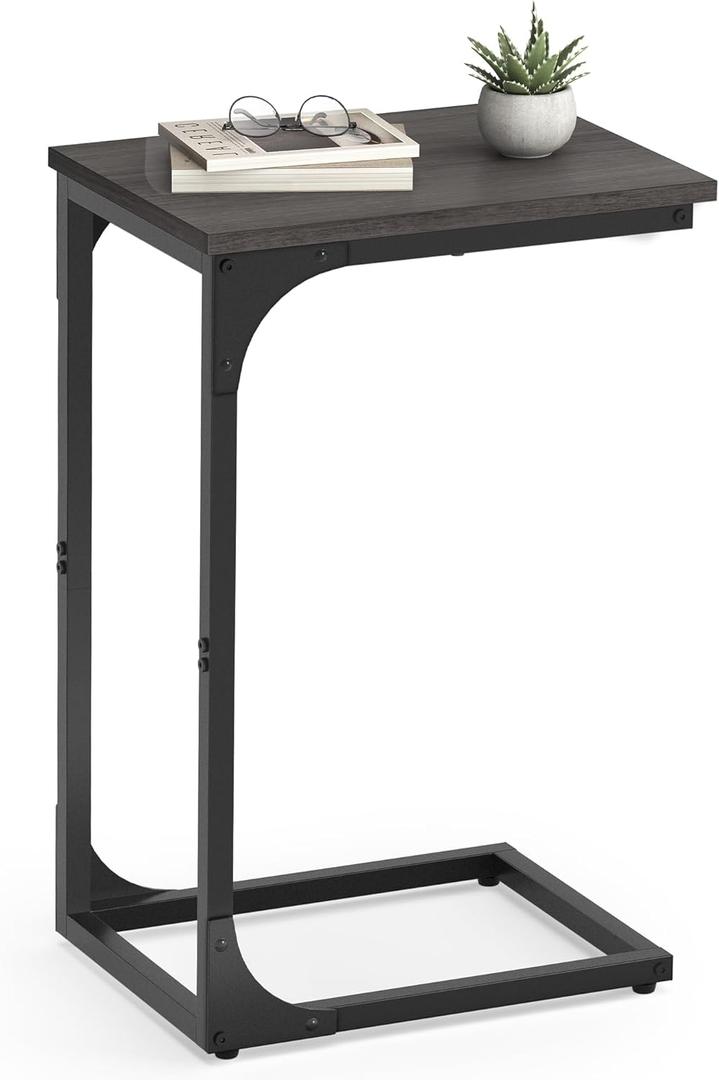 C Shaped End Table, 24 inches High Small Side Table for Couch, Bed, Sofa Table for Living Room, Bedroom, Bedside, Metal Frame, Black