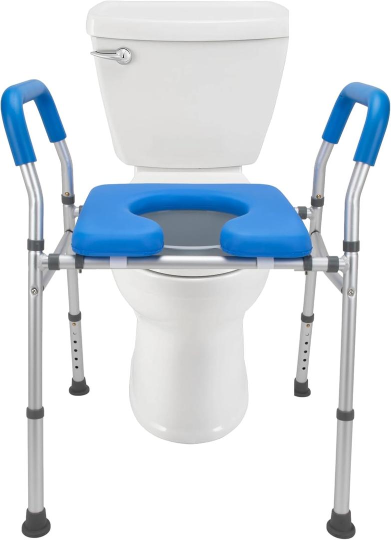 Raised Toilet Seat with Safety Frame - Mobo Medical - 400 Lb Capacity- Heavy Duty Adjustable Height - Easy Installation, Durable Aluminum for Standard and Elongated Toilets