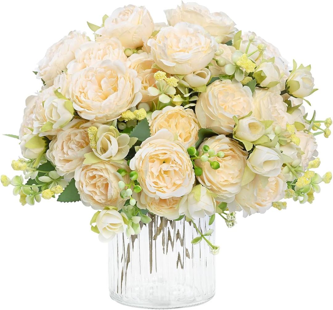MARTINE MALL 8 Packs Peonies Artificial Flowers, Champagne Artificial Peonies, Silk Peonies Flowers Fake Peonies Artificial Flowers Peonies Bouquet for Centerpiece Table Wedding Party Home Decor