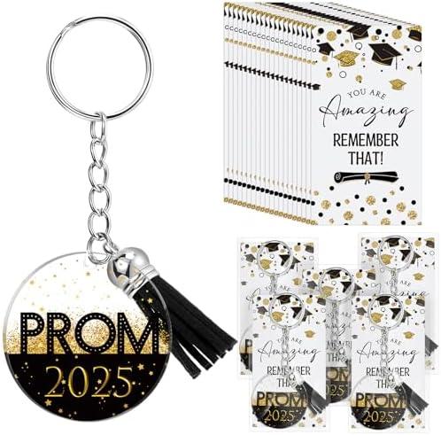 Pack Of 2 Equsion 50 Sets Class of 2025 Graduation Prom Gifts Inspirational Keychain Motivational Congratulations Cards for Graduation Party (Black)