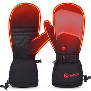 SAVIOR HEAT Heated Mittens Battery Ski Gloves, Electric Rechargeable Mitts for Skiing Camping Hiking Arthritis Hands Men Women (XX-Large)