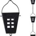 Square Rain Chain, 10 Ft Black Rain Gutter Chains with 12 Cups, Adjustable Rain Catcher Chain with Bell for Eaves Drainage, Outdoor Replacement Downspout for Gutters