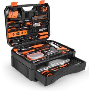 328-Piece Tool Set - Tool Kit Toolbox Storage Case with Drawer, General Household Hand Tool Kit Perfect for Home & DIY Repairs (Orange)