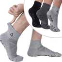 Ozaiic Non Slip Socks Grip for Yoga Home Workout Pure Barre, Pilates, Hospital, Ideal Cushion Socks for Men and Women (Large, 3 Pairs - Black/Grey/Dark Gray)