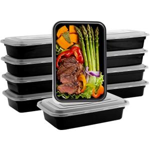 Qewro 10Pack 35oz Meal Prep Containers Disposable Food Storage Containers with Lids, 1-Compartment Reusable Food Storage Plastic Stackable To Go Boxes Microwave, Freezer, Dishwasher Safe