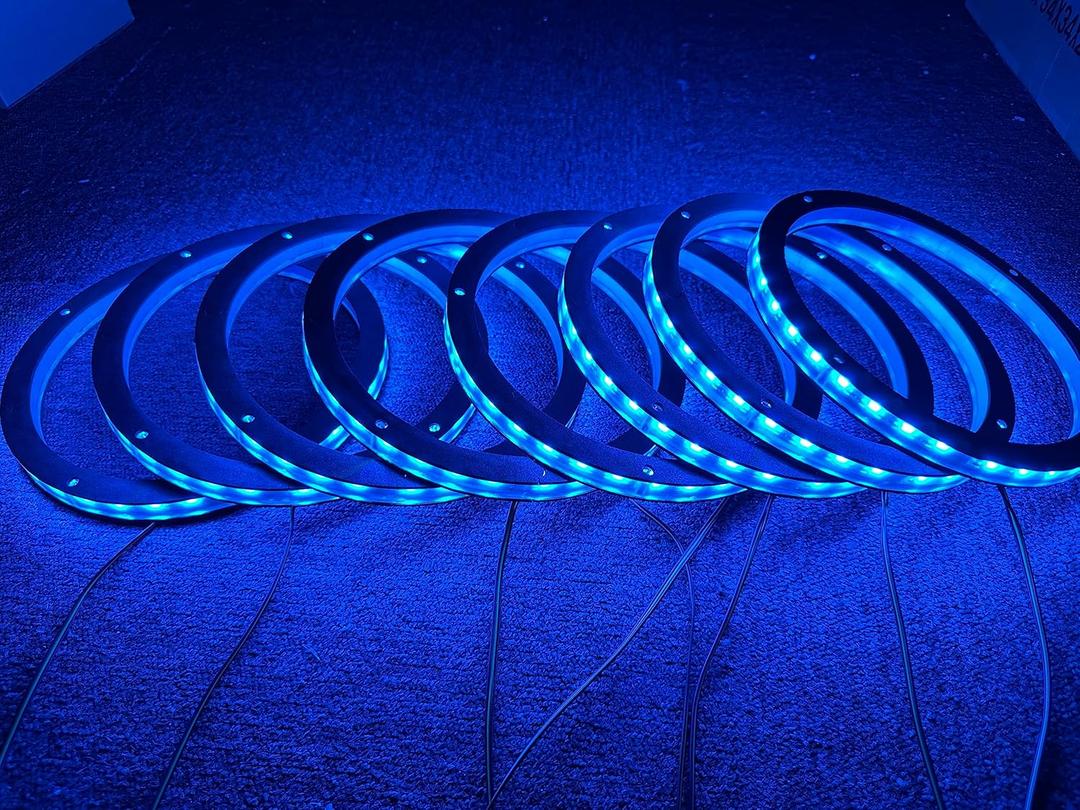 8PCS 6.5" RGB Changing Car LED Speaker Ring Light Kit Color Shift Spacer Ring Light Can Controlled by Remote and Bluetooth APP Simultaneously