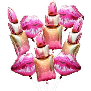Lipstick Balloon Red Lip Balloon Makeup SPA Decor Girls Pink Princess Party Supplies, 8 Pack Romantic Kiss Bow Balloons (4+4) For Birthday Valentines Galentines Day Wedding Bridal Shower Bachelorette
