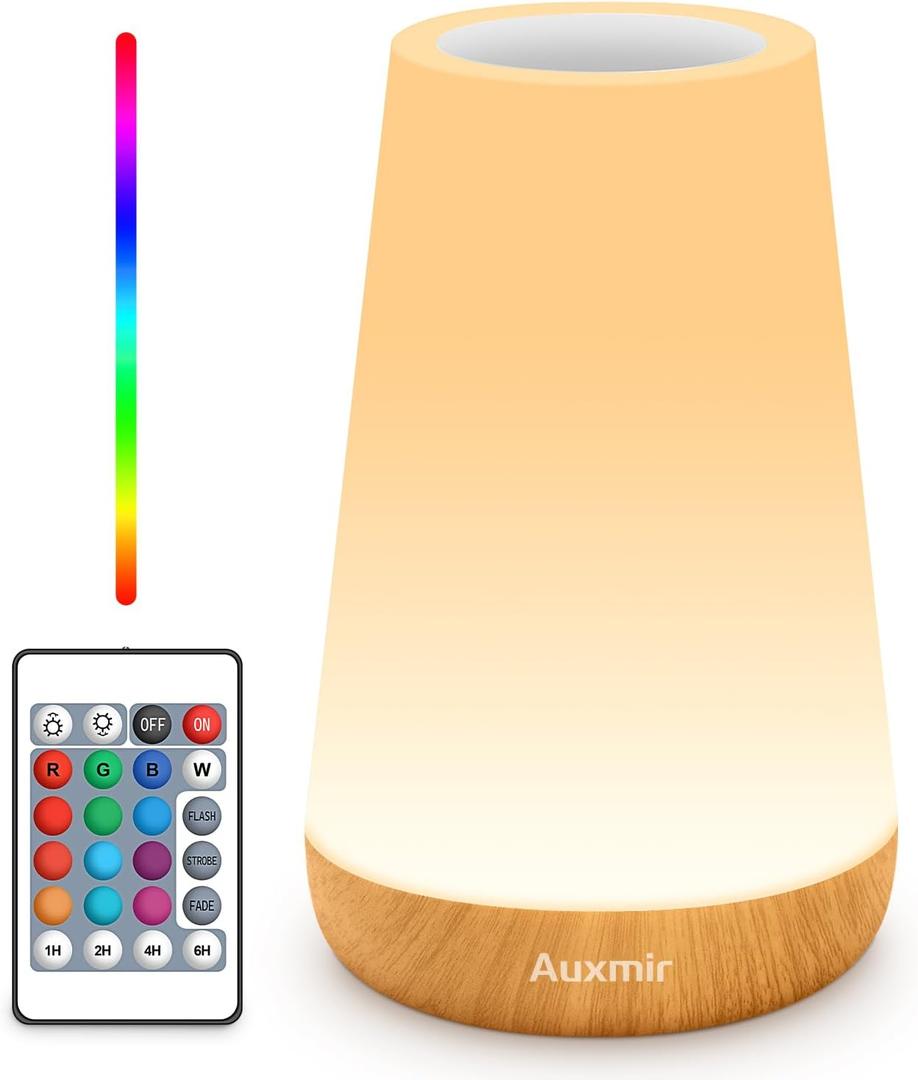Auxmir LED Night Light Bedside Lamp Touch and Remote Control Dimmable Tabletop 13 RGB Colors Changing 5 Brightness Adjustable Rechargeable Portable Lamp for Baby Kids Nursery Bedroom Bathroom Camping