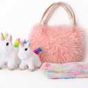 Perfectto Design Unicorn Toy for Girls Age 3-10; 4 PCS Set - Mommy and Baby Stuffed Animals, Bag and a Doll Blanket. Unicorn Gift for 3-8 Year Old Birthdays and Christmas
