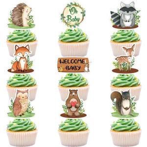 45 Pcs Woodland Baby Shower Cupcake toppers Oh Baby Party Decorations Woodland Animals Cupcake Toppers Boy Girl Birthday Party Favors Supplies