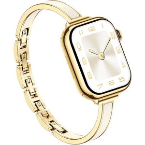 Bands for Apple Watch Women;Elegant Two-Tone Dressy Band;Gold/Light Beige | Slim Metal+Silicone Bracelet Strap for iwatch Series 38mm 40mm 41mm 42mm(Series 12/11/10)