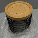 WDT Tool Utensil holder for Kitchen Counter - 5.2" x 5.2" x 6" Large Round with Wooden Base Matte Black Cooking Utensil Holder Utensil Organizer (Metal+Bamboo)