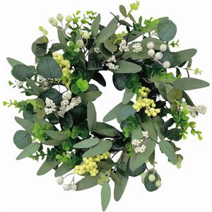 Green Eucalyptus Wreath, 18 Inch Artificial Spring Wreath with Berries for All Seasons Farmhouse Indoor Outdoor Wall Window Front Door Party Decor