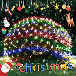 JMEXSUSS 200 LED Christmas Net Lights Plug in, 8 Modes 9.8ft x 6.6ft Net Lights Outdoor Mesh Light, Waterproof Bush Light for Outside Garden Lawn Yard (Multicolor)