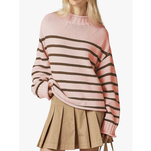 Oversized Sweaters for Women Roll High Neck Hem Long Sleeve Soft Chunky Cable Knit Striped Pullover Tops Outerwear L