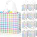 Sweetude Spring Easter Checkered Gift Bag with Handles Easter Eggs Hunt Bags Party Favors Non Woven Reusable Tote Bags for Women Wedding Birthday Baby Shower Party Decoration