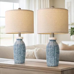 G-SAFAVA 22.75" Table Lamps for Bedroom Living Room Boho Lamp Set of 2 Farmhouse Lamp Bedside Nightstand Small Rustic Vintage Retro Modern Table Lamp Light Home Office Desk Deco Gifts, Blue