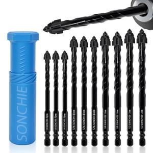 Masonry Concrete SONCHIE Serrated Drill Bit Set for Tile Brick Glass Plastic and Wood Carbide Tipped for use with Tile Wall Mirrors and pavers on Concrete or Brick Walls 10 pcs Masonry Concrete SONCHIE Serrated Drill Bit Set for Tile Brick Glass Plastic and Wood Carbide Tipped for use with Tile Wall Mirrors and pavers on Concrete or Brick Walls 10 pcs