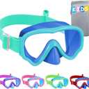 Vvinca Kids Swim Goggles with Nose Cover, Snorkel Diving Mask Fabric Strap Anti Fog Anti Shattered Lens Goggles for Kids 06-Blue Green