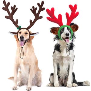 Rypet 2 PCS Christmas Reindeer Antler Headband with Ears for Medium and Large Dogs