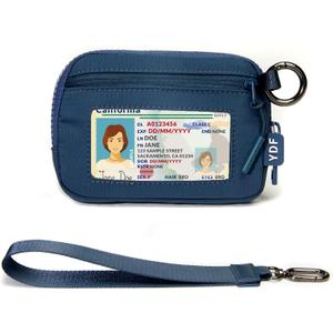 Keychain Wallet for Women Mini Zip Card Holder with ID Window Coin Purse Detachable Wristlet Small Wallets navy blue
