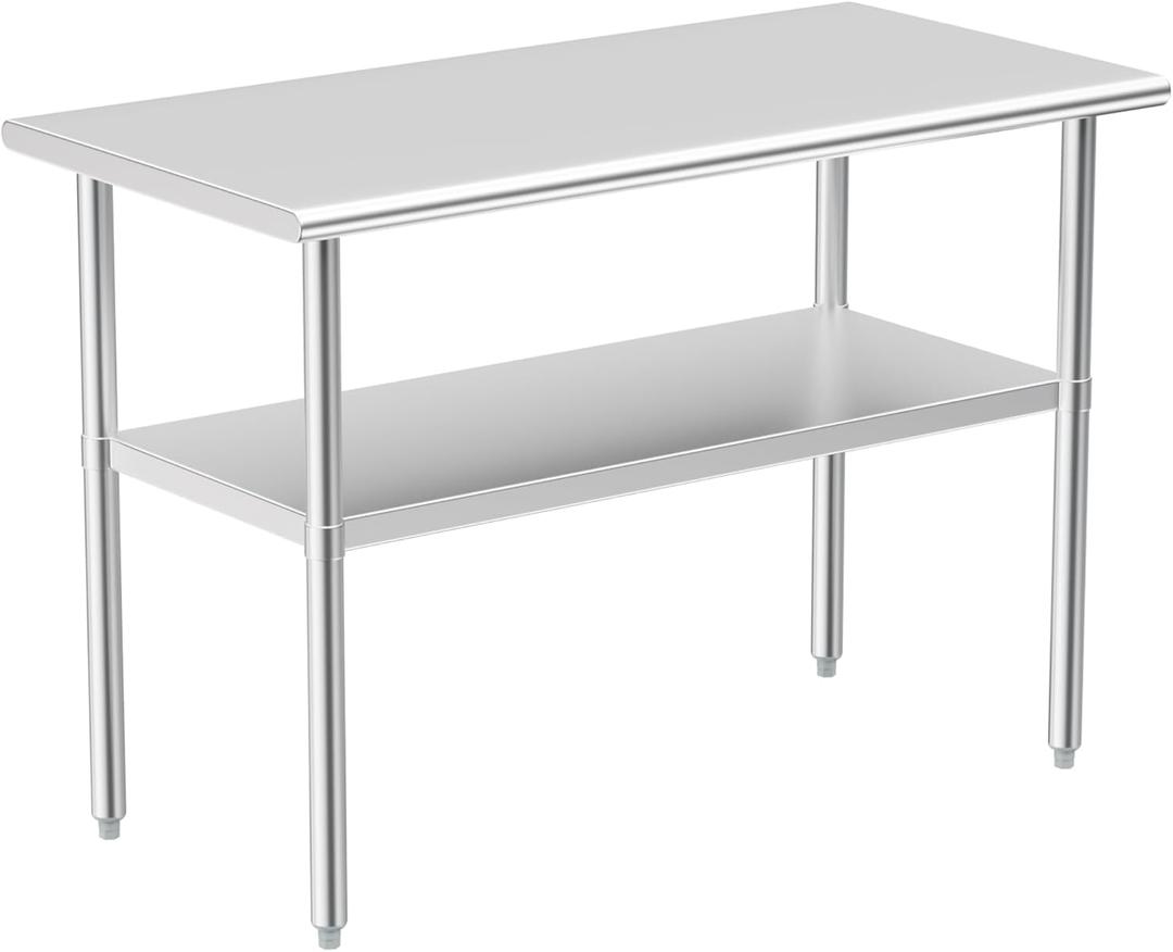 Stainless Steel Table for Prep & Work, NSF Metal Commercial Heavy Duty Table with Adjustable Under Shelf and Foot for Restaurant, Home and Hotel (24x48in)