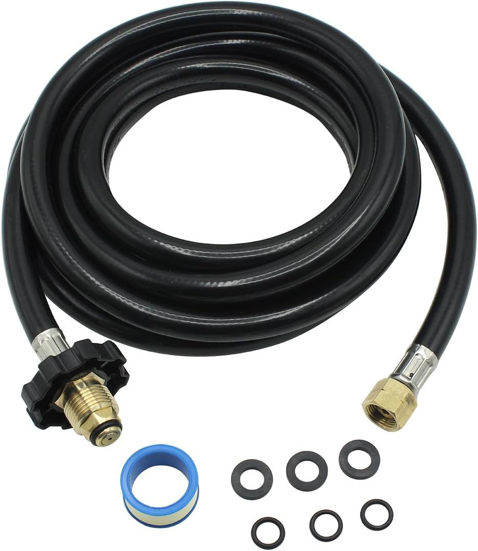 6FT Propane Torch Hose for Connection Weed Burner Heating Torch, G3/8-19 Left Hand Thread, 350 PSI, POL Connector, Weed Burner Heating Torch Extension Hose with Replacement O Ring Sealing Tape Gasket