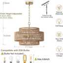 17.7"Large Boho Rattan Farmhouse Chandeliers for Dining Room,4-Light Rattan Hand-Woven Rustic Drum Chandelier Pendant Light Fixture for Kitchen Island Bedroom Living Room Entryway Foyer(Brown)