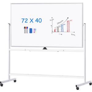 maxtek Rolling Whiteboard 72x40, Large Double-Sided White Board Dry Erase on Wheels, Giant Magnetic White Board Standing for Office, School, Home Office, Homeschool (Sliver)