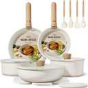 CAROTE 19pcs Pots and Pans Non Stick, Cookware Sets Detachable Handle, Induction Kitchen Pots and Pans,NonStick Cooking Set, Oven/Dishwasher/Fridge Safe, Space Saving (Cream White)