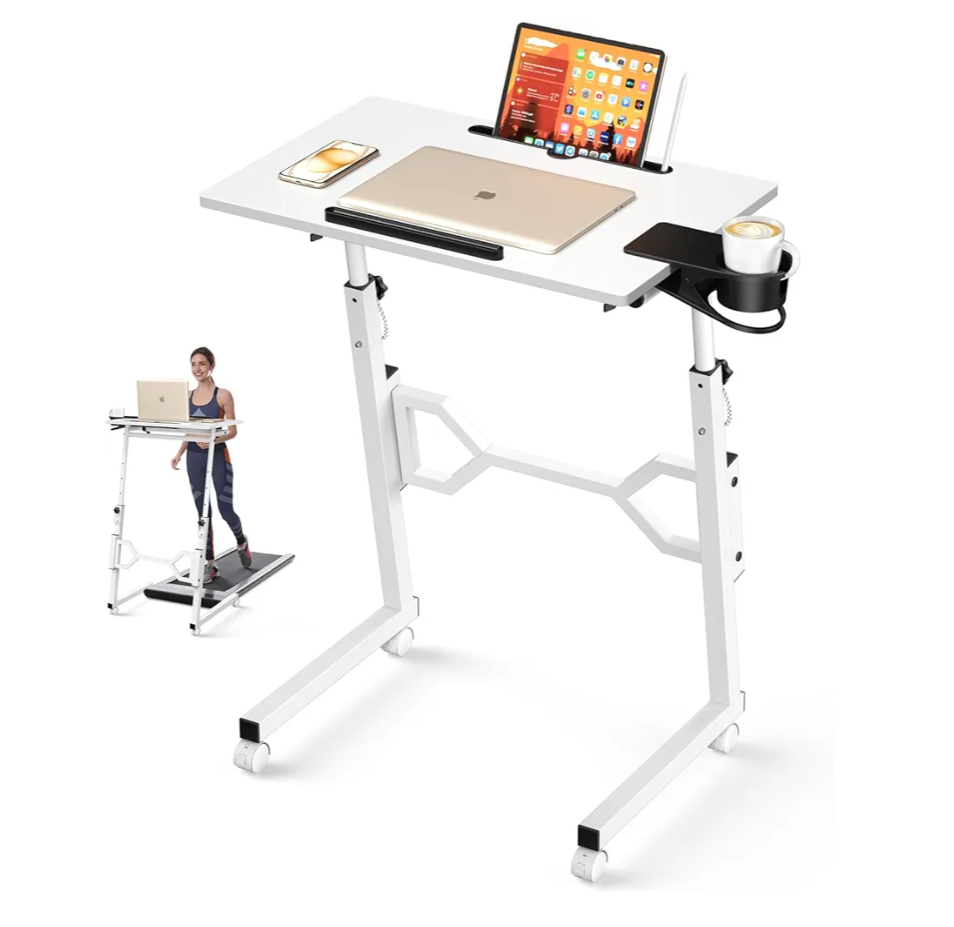 Small Standing Desk with Wheels, Portable Treadmill Desk, Rolling Desk Adjustable Height for Laptop, Mobile Standing Table for Walking Pad, Bedside Table