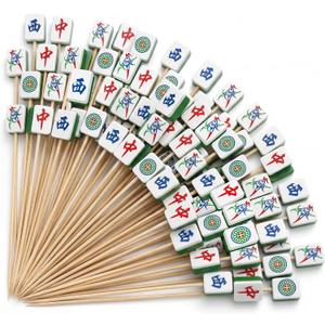 Bokon 200 Pcs Mahjong Cocktail Picks Mah Jong Long Toothpicks Sandwich Appetizer Charcuterie Skewers Decorative Bamboo Sticks for Game Night Birthday Party Supplies