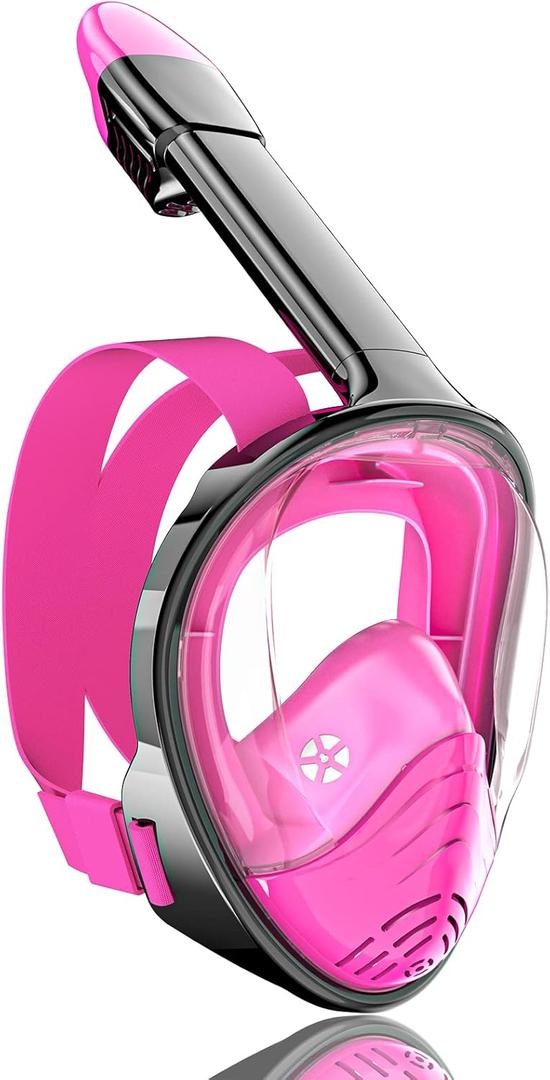 QingSong Full Face Snorkel Mask for Adults, Snorkeling Gear with Camera Mount, 180 Degree Panoramic View Snorkel Set Anti-Fog Anti-Leak (Large-X-Large, Pink)