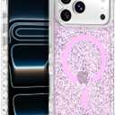 for iPhone 17 Pro Max Case, Compatible with MagSafe, Clear Bling Sparkly Shockproof Slim Anti-Slip Military Drop Protection Hard Phone Case, Glitter Purple