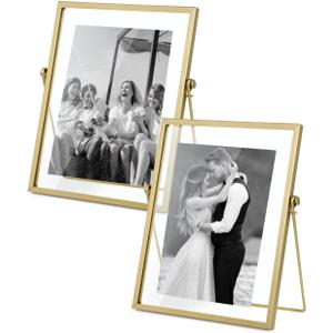 AceList Picture Frame Set of 2 for 8x10 Picture - Gold Metal Floating Photo Frame with Glass Cover - 10x12 Frame Gold Picture Frame - Floating Frame for Tabletop Display Vertically