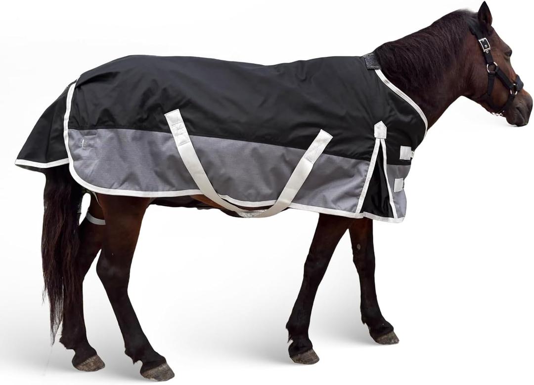 Winter Blanket for Mini Horse, Pony, Donkey, Llama, Alpaca, Small Equine- 220g Filled Medium Weight Winter Horse Blanket - 1200D Water Resistant (45'') (Black and Gray)