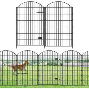 FOREHOGAR Metal Garden Fence with Gate 48in (H) x 20.3ft (L), 1 Gate+ 7 Panels Dog Fences Border Fence Animal Barrier, No Dig Garden Fencing for Yard Flower Bed Lawn Patio Outdoor, ECG4808G, Black