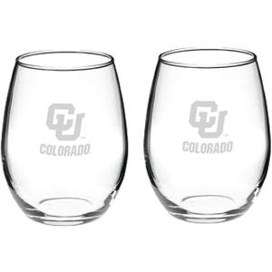 Colorado Buffaloes Etched Satin Frost Logo Stemless Wine and Beverage Glasses 15 oz Set of 2 Heavy-Duty Clear Glasses Official Team Drinkware Made in USA