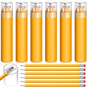 24 Pack Presharpened Pencils Bulk in Tube with Sharpener and Eraser, #2 HB Yellow Wood-cased Pencils Gift for Christmas Holiday Supplies Prize Party Favor