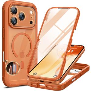 Miracase for iPhone 17 Pro Max Case 6.9" Full-Body Phone Case with Built-in Glass Screen Protector& Full Camera Protector,[Magnetic with MagSafe] Drop Proof 17 ProMax Cover, Orange