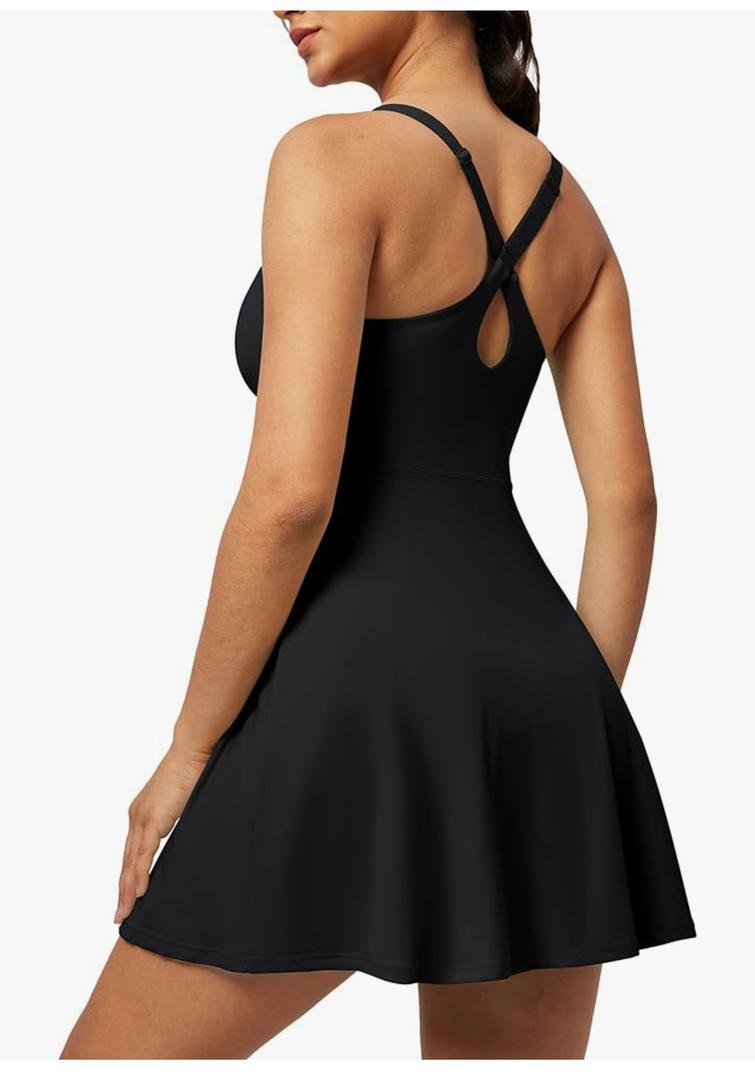 Heathyoga Tennis Dresses for Women Athletic Dress with Shorts Underneath Workout Dress with Pockets Summer Golf Outfits L, Black