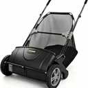 Push Lawn Sweeper, 21-Inch Width, 3.5 Cu. Ft. Hopper Capacity, 4 Spinning Brushes, Adjustable Height, Durable Steel Frame with Rubber Wheels, Black